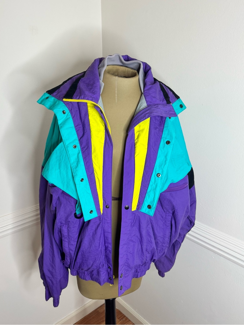 90’s Vintage Colorblock Windbreaker Jacket in Purple, Teal & Yellow